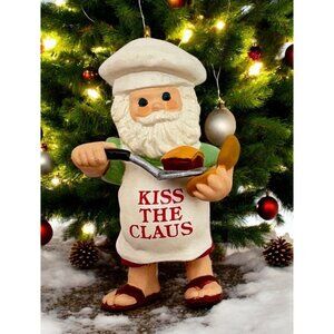 Hallmark Kiss the Claus Christmas Ornament Santa BBQ Chef Burger Grilling BBQ
